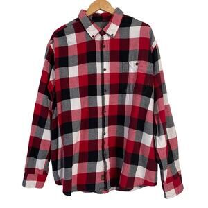 Vintage Red Black White‎ Plaid Flannel Shirt Button Up Long Sleeve Casual